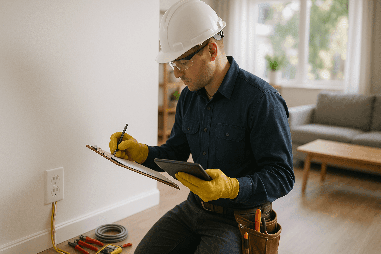 Electrician estimating cost for rewiring in residential home